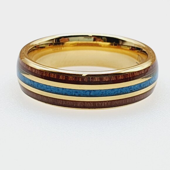 Turquoise Tungsten Ring, Gold Wedding Band Ring, GALTUN1029-9 - Picture 6 of 6